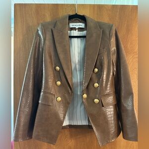 Veronica Beard Faux Leather Camel Tan Alligator Blazer with Gold Buttons